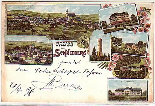 09552 Ak Lithographie Gruss de Schneeberg 1898