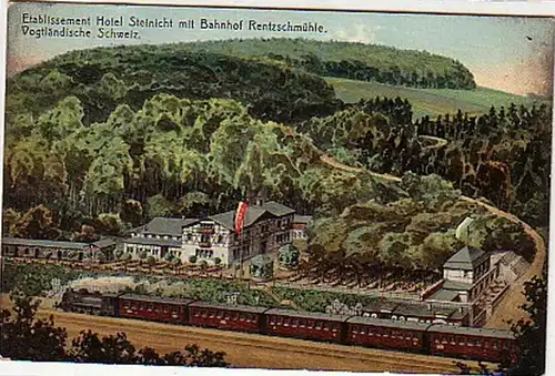 09465 Ak Etablissement Hotel Steinicht mit Bahnhof 1916