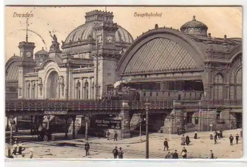 09410 Ak Dresden Hauptbahnhof mit Verkehr 1913