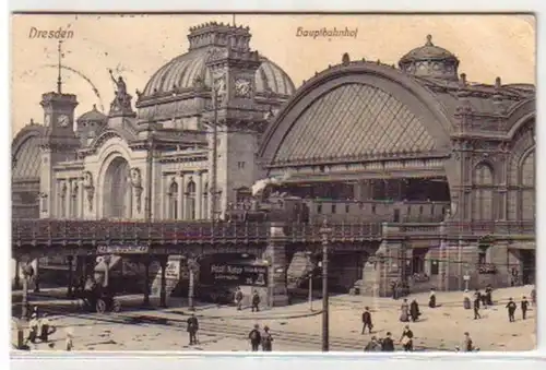 09410 Ak Dresden gare centrale avec trafic 1913