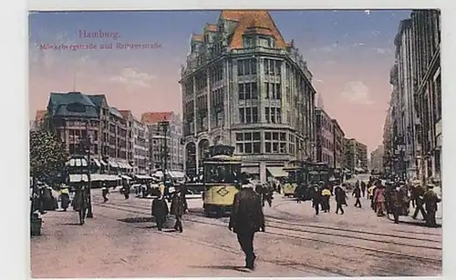 09342 Ak Hamburg Mönkebergstraße u. Rathausstr. um 1920