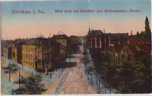 09329 Ak Zwickau in Sa. Bahnhofstrasse vers 1920