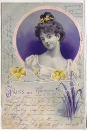 0931 Ak Art Nouveau Fille avec cloches de Pâques 1904