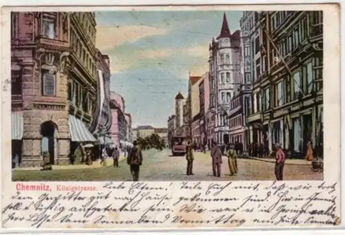 09296 Ak Chemnitz Königstrasse avec tramway 1906