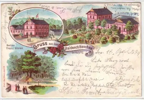 09228 Ak Salutation du Haiderschlößchen chez Halle 1899