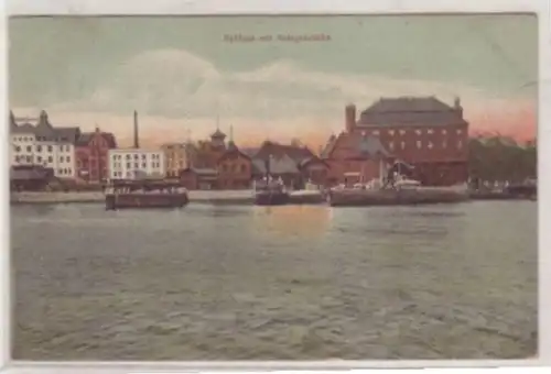 09215 Ak Salutation en Kiel Château avec pont d'amarrage 1909