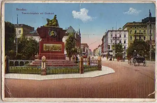 09199 Ak Breslau Tauentzienplatz mit Denkmal 1926
