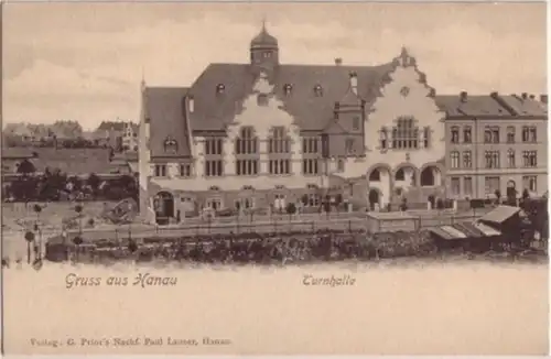 09140 AK Gruss aus Hanau Turnhalle um 1910