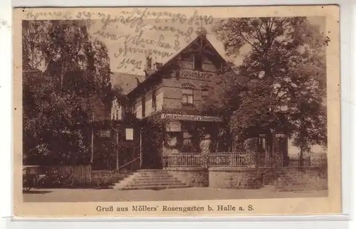 09136 Ak Gruß aus Möllers Rosengarten bei Halle um 1930