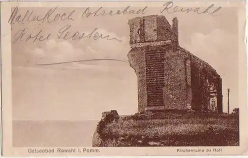 09135 Ak Ostseebad Rewahl in Pommern Kirchenruine 1925
