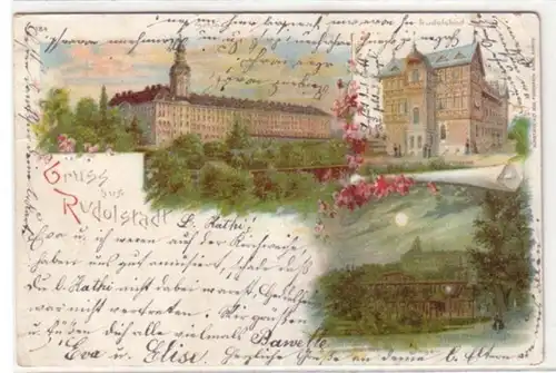 09128 Ak Lithographie Gruß aus Rudolstadt 1898