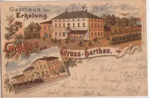 09083 Ak Lithographie Gruss aus Gross-Harthau 1901