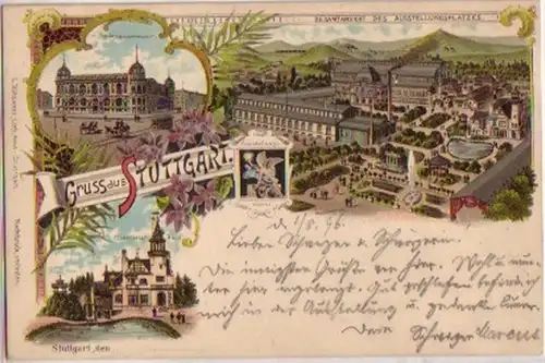 09032 Ak Lithographie Salutation de Stuttgart 1896