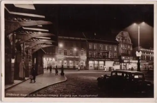 08991 Ak Hagen Hauptbahnhof bei Nacht 1937