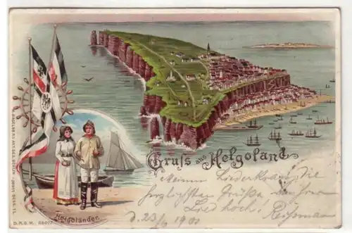 08973 Ak Lithographie Salutation de Helgoland 1901