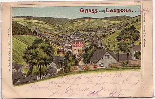 08876 Ak Lithographie Gruss aus Lauscha 1898