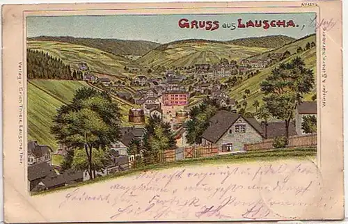 08876 Ak Lithographie Gruss de Lauscha 1898