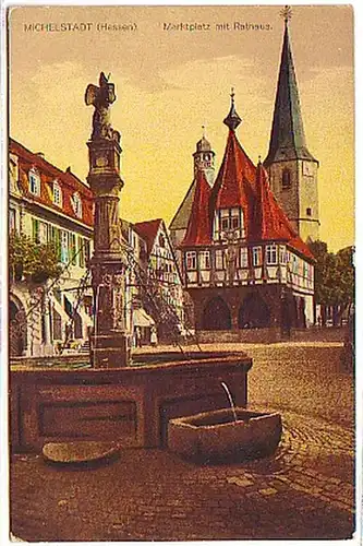 08856 Ak Michelstadt Hessen Marktplatz avec hôtel de ville 1920