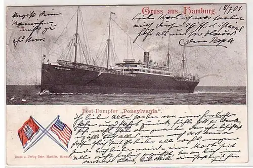 08854 Ak Gruß aus Hamburg Post Dampfer "Pennsylvania"