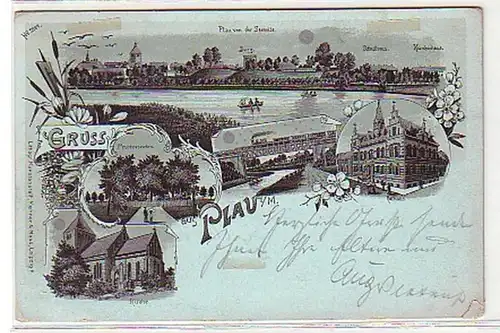 08834 Carte de la lune Salutation de Plau dans Meckl. 1901