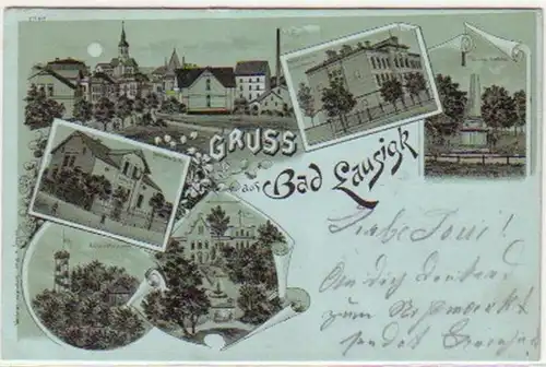 08829 Mondscheinkarte Gruß aus Bad Lausigk 1900
