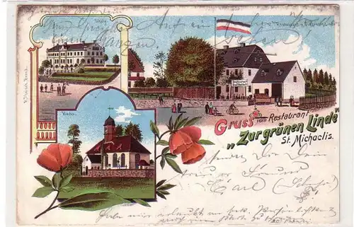 08827 Ak Lithographie Gruß aus Restaurant St. Michaelis 1904