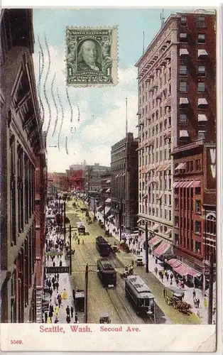 08824 Ak Seattle Wash. Second Avenue with Tram 1908