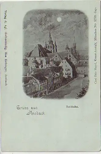 08802 Mondscheinkarte Gruß aus Ansbach Reitbahn 1898