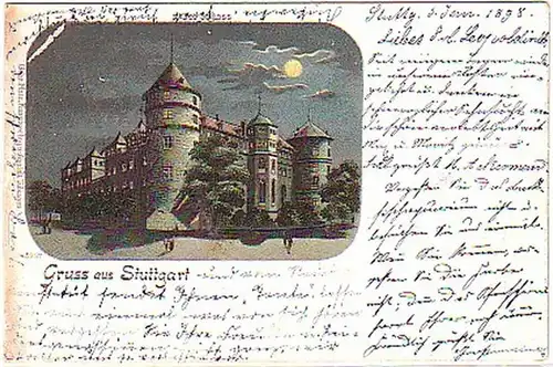 08793 Mondscheinkarte Gruss aus Stuttgart 1898