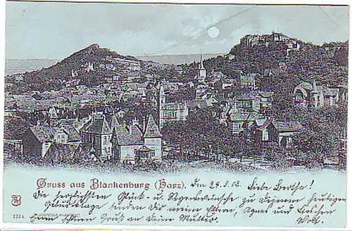 08791 Mondscheinkarte Gruß aus Blankenburg Harz 1902