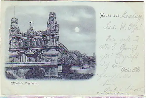 08788 Mondscheinkarte Gruß aus Hamburg Elbbrücke 1898