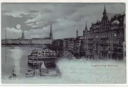 08786 Carte de clair de lune Hambourg Jungfernsberg 1898