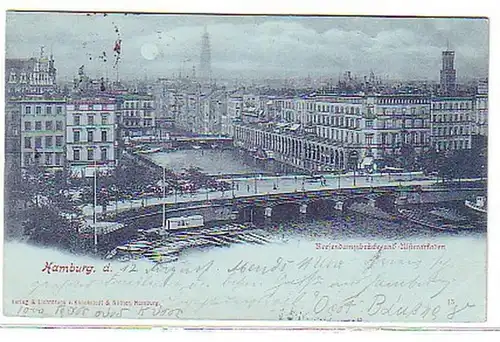 08785 Carte de clair de lune Hambourg Reesendammbrücke 1898