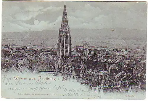 08758 Mondscheinkarte Gruß aus Freiburg in Br. 1898
