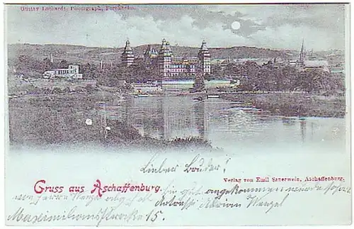 08751 Mondscheinkarte Gruß aus Aschaffenburg 1902