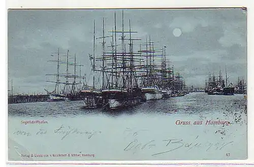 08748 Mondscheinkarte Gruß aus Hamburg Segelschiffhafen