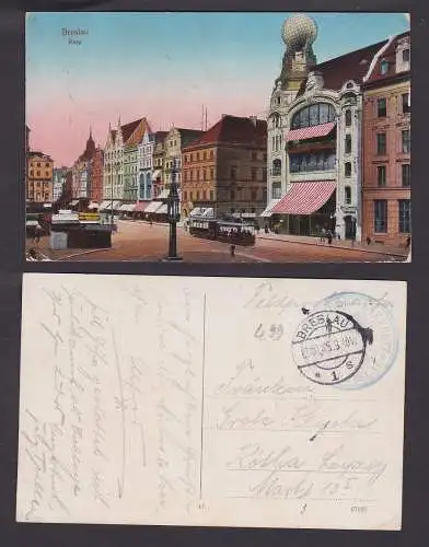 08747 Feldpost Ak Wroclaw Ring avec tram 1915