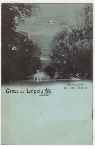 08744 Mondscheinkarte Gruss aus Leipzig Theater 1900