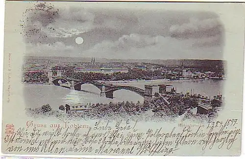 08719 Carte de la Lune Salutation de Coblence Pont du Rhin 1899