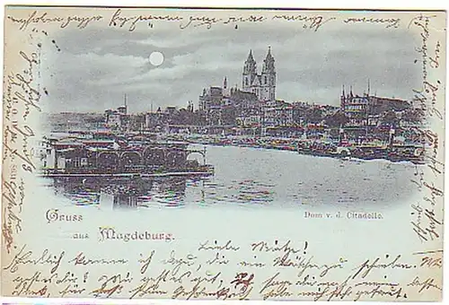 08717 Mondscheinkarte Gruss aus Magdeburg 1897