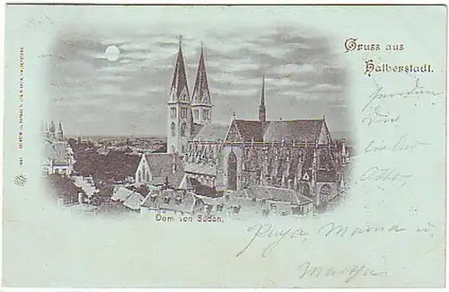 08706 Mondscheinkarte Gruß aus Halberstadt 1898