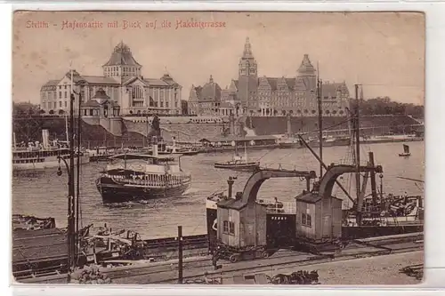 08647 Ak Stettin Hafenpartie und Hakenterrasse um 1910