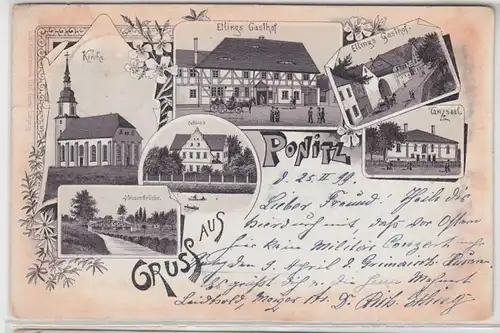 08572 Ak Lithographie Gruß aus Ponitz Gasthof, Kirche, Schloss usw. 1899