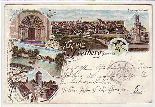 08559 Ak Lithographie Gruß aus Freiberg in Sa. 1899