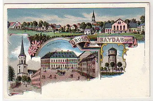 08557 Ak Lithographie Salutation de Sayda Hotel, etc. vers 1900