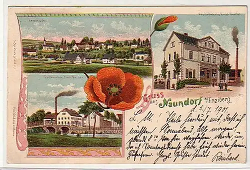 08552 Ak Lithographie Salutation de Naundorf Gasthof 1901