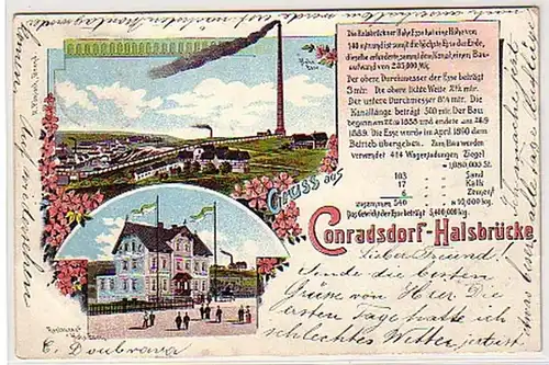 08551 Ak Lithographie Gruß aus Conradsdorf Halsbrücke