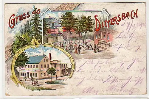 08550 Ak Lithographie Gruß aus Dittersbach Gasthof 1901