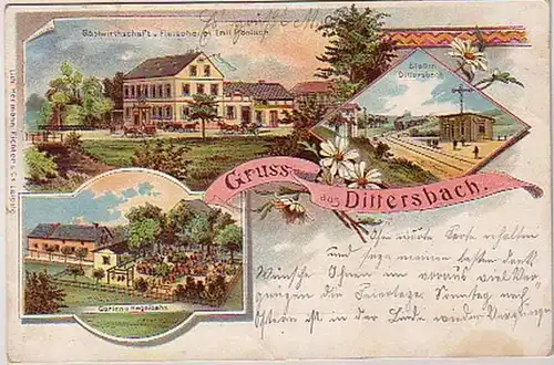 08526 Ak Lithographie Gruß aus Dittersbach Gasthof 1906