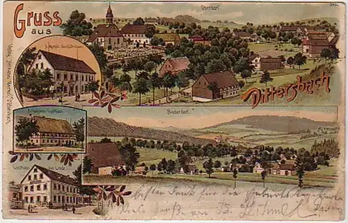 08524 Ak Lithographie Gruß aus Dittersbach Gasthof 1900